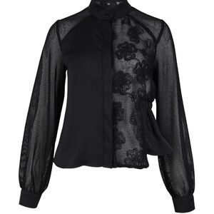Black Sheer Embellished Long Sleeve Blouse